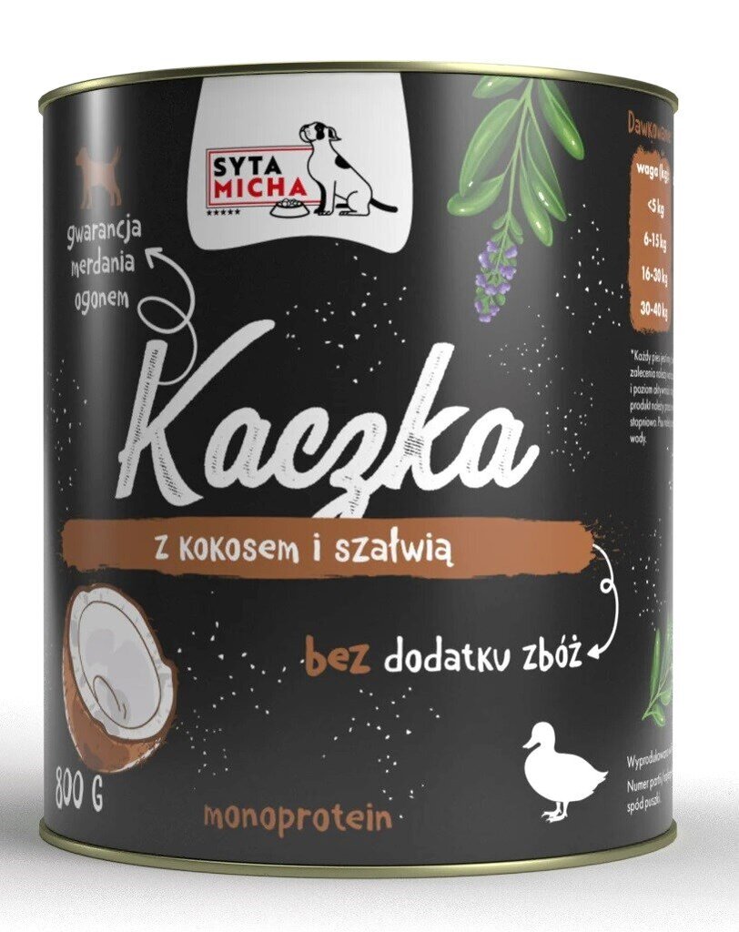 Syta Micha täysravinto aikuisille koirille ankkaa, kookosta ja salviaa, 800 g hinta ja tiedot | Koiran märkäruoka | hobbyhall.fi