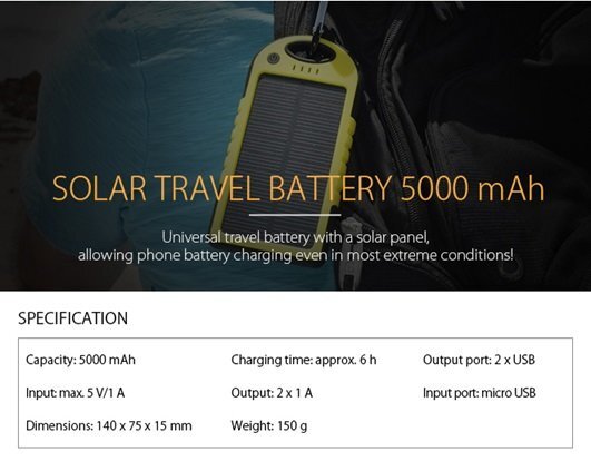 Forever PB-016 Solar Power Bank 5000mAh hinta ja tiedot | Varavirtalähteet | hobbyhall.fi