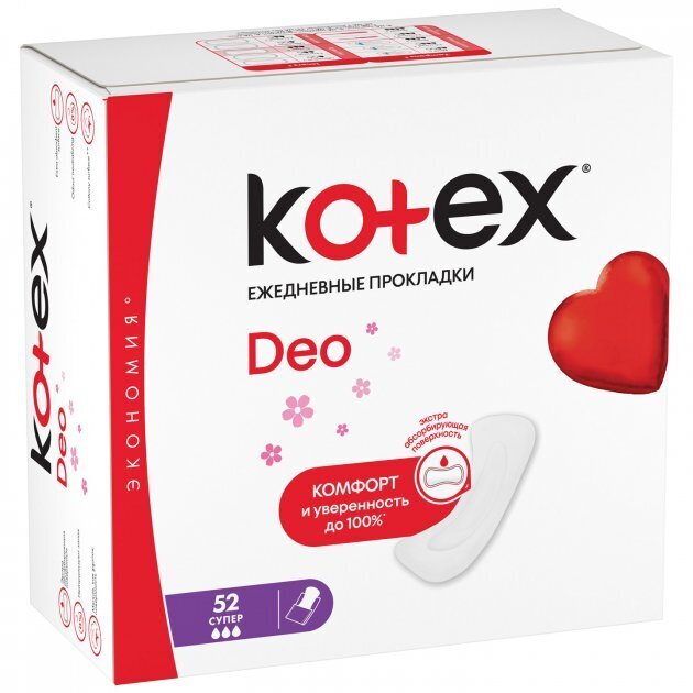 Päivittäiset tyynyt Kotex Deo Super, 52 kpl hinta ja tiedot | Tamponit ja terveyssiteet | hobbyhall.fi