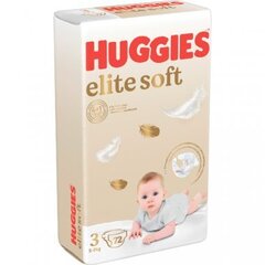 Vaipat Huggies Elite Soft, koko 3, 5-9 kg, 72 kpl hinta ja tiedot | Vaipat | hobbyhall.fi