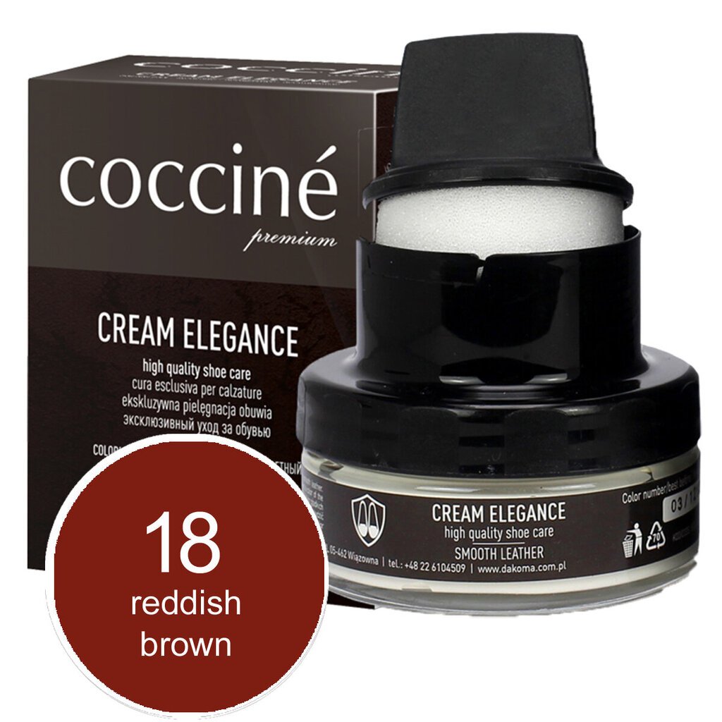 Nahkavoide Coccine Cream Elegance, reddish brown, 50ml + Kengänkiillotusharja hevosenjouhi, 16 cm hinta ja tiedot | Vaatteiden ja jalkineiden hoito | hobbyhall.fi