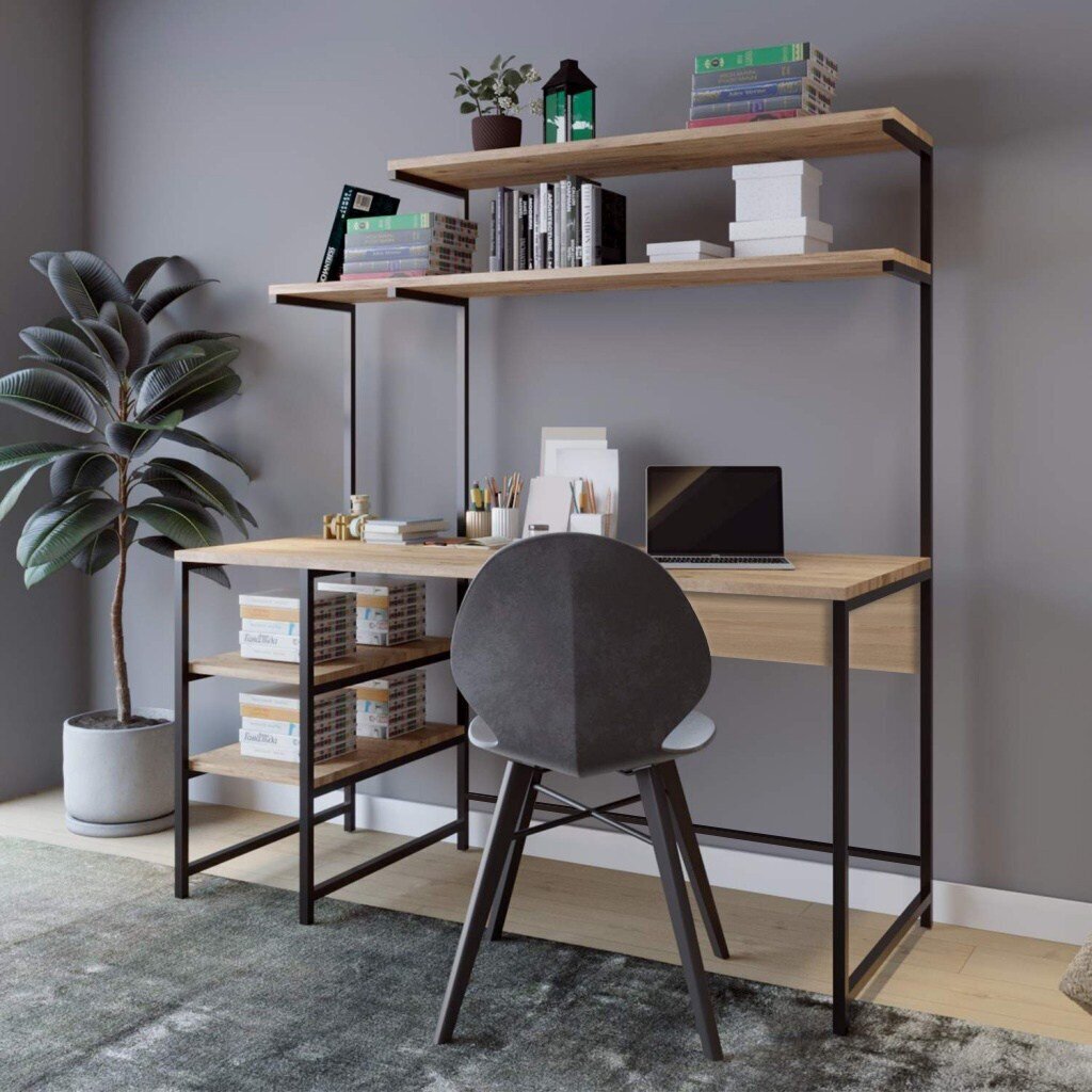 Työpöytä Asir Brugge-L248, ruskea/musta hinta ja tiedot | Tietokonepöydät ja työpöydät | hobbyhall.fi