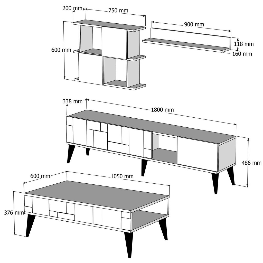 3-osan olohuoneen kalustosetti Madrid, harmaa hinta ja tiedot | Lipastot | hobbyhall.fi