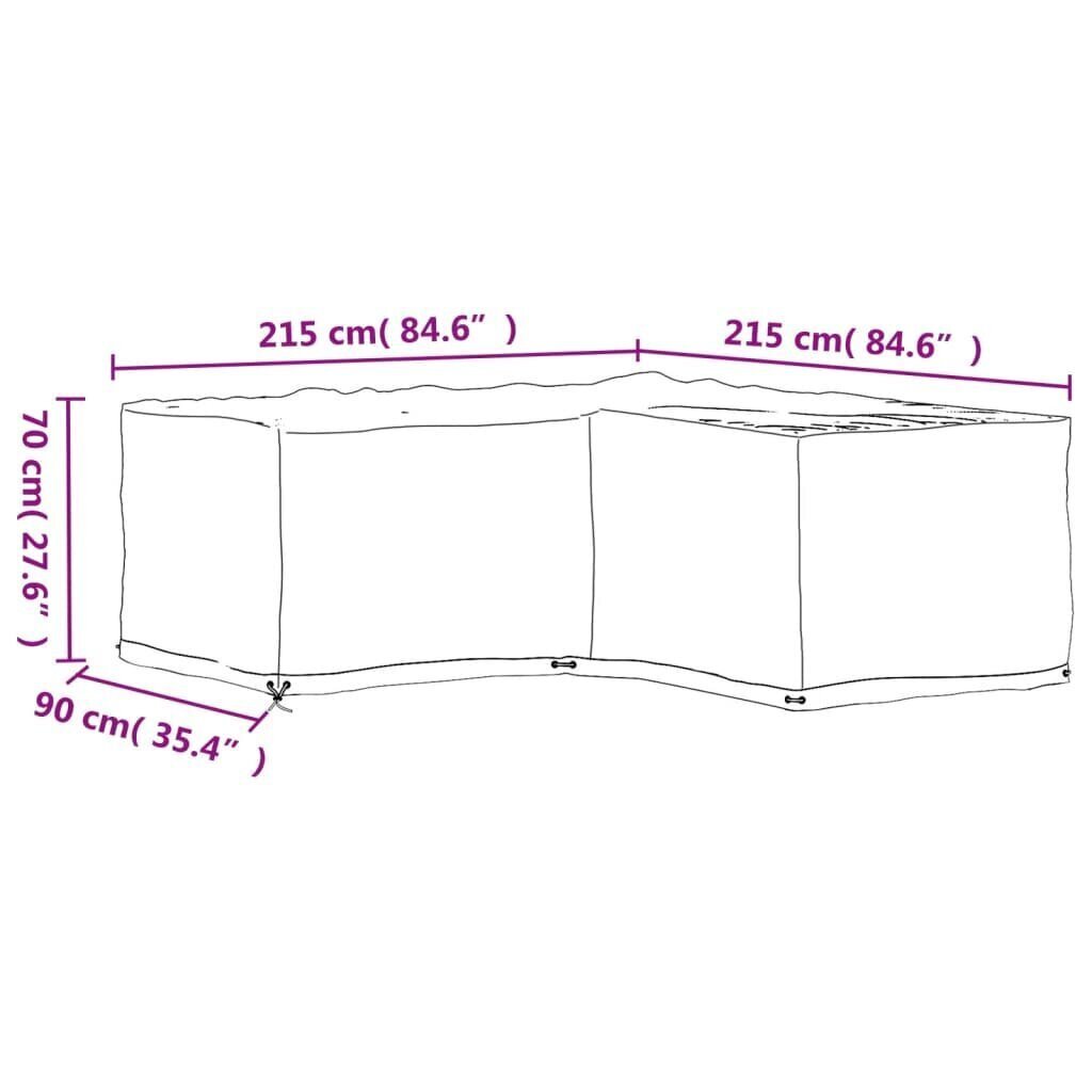 vidaXL Puutarhakalustesuoja L-muoto 16 purjerengasta 215x215x70 cm hinta ja tiedot | Istuintyynyt, pehmusteet ja päälliset | hobbyhall.fi