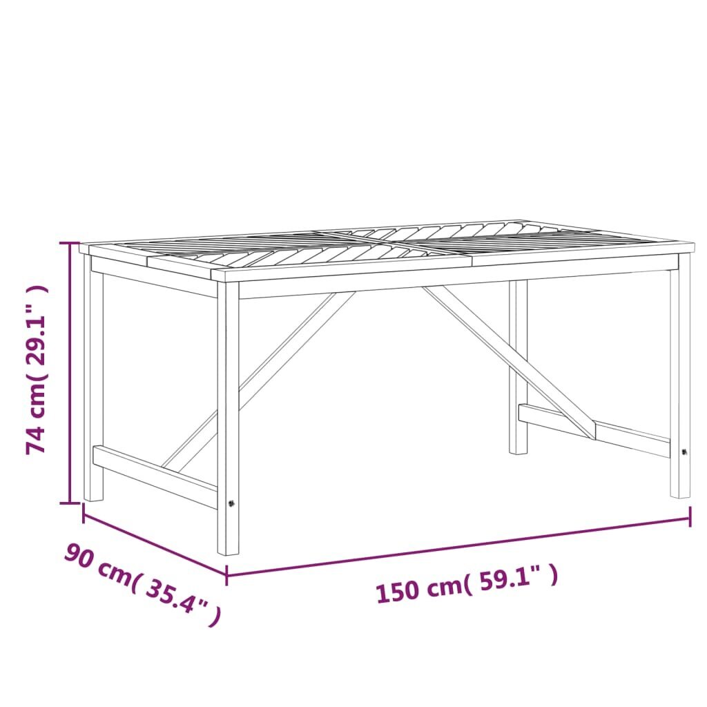 vidaXL Ulkoruokapöytä 150x90x74 cm täysi akasiapuu hinta ja tiedot | Puutarhapöydät | hobbyhall.fi