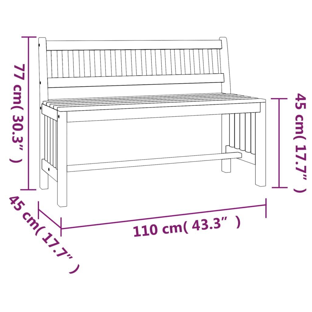 vidaXL Puutarhapenkki 110 cm täysi eukalyptuspuu hinta ja tiedot | Puutarhapenkit | hobbyhall.fi