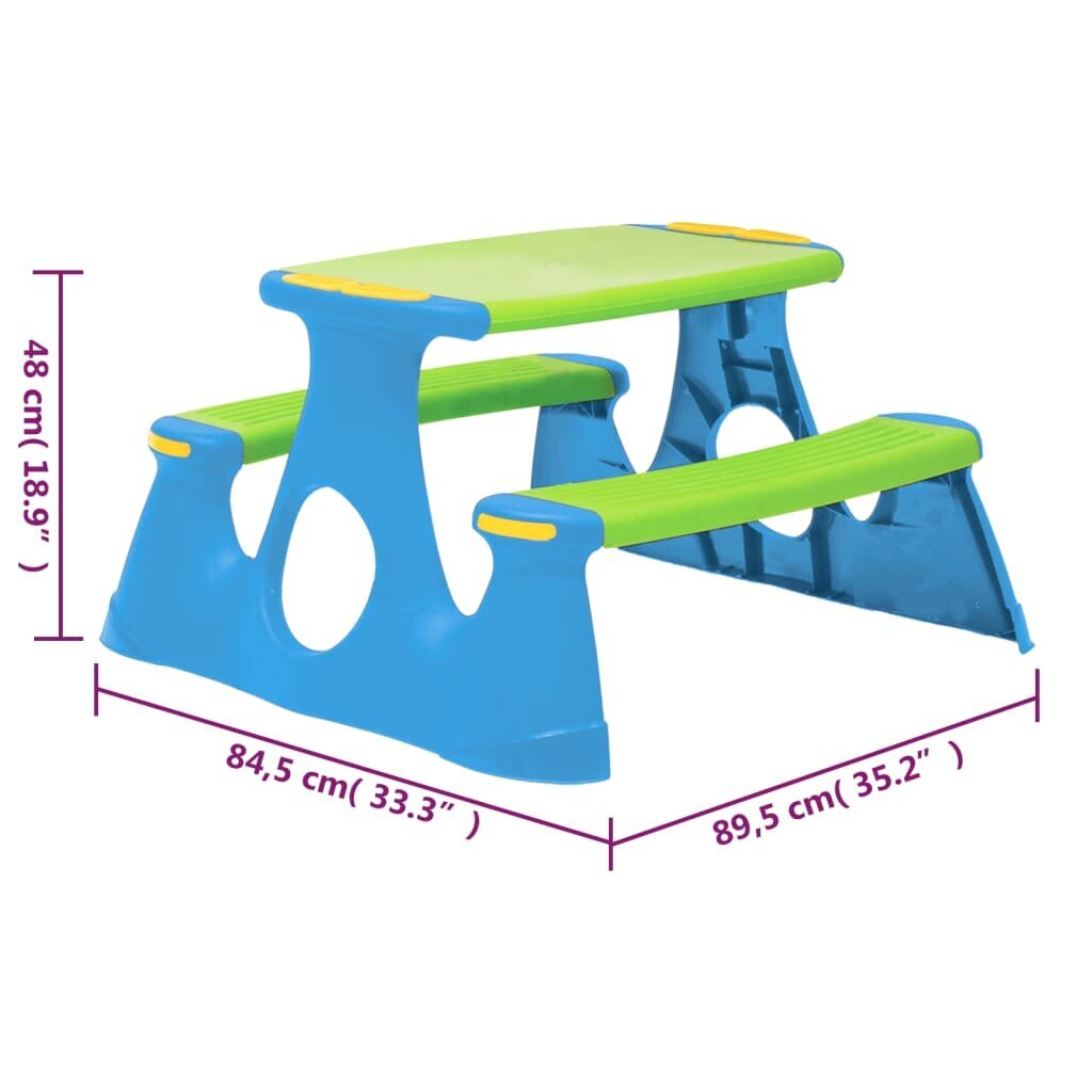 vidaXL Piknikpenkki lapsille 89,5x84,5x48 cm polypropeeni hinta ja tiedot | Lasten leikkimökit ja -teltat | hobbyhall.fi