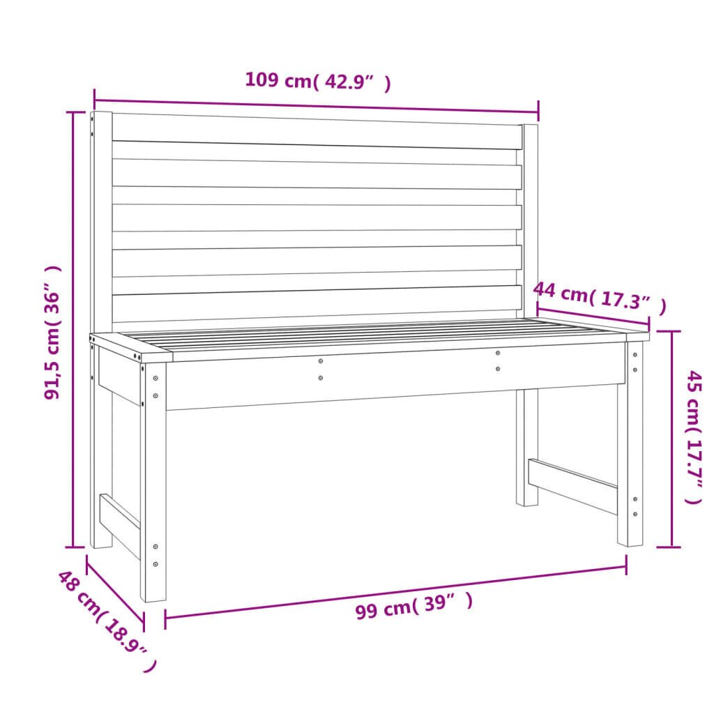 vidaXL Puutarhapenkki valkoinen 109 cm täysi mänty hinta ja tiedot | Puutarhapenkit | hobbyhall.fi