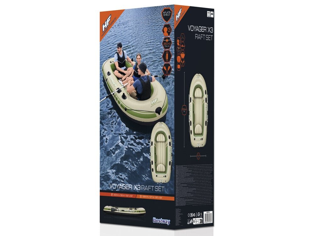 Puhallettava vene airoilla 294 x 137cm Voyager X3, Bestway hinta ja tiedot | Veneet ja kajakit | hobbyhall.fi