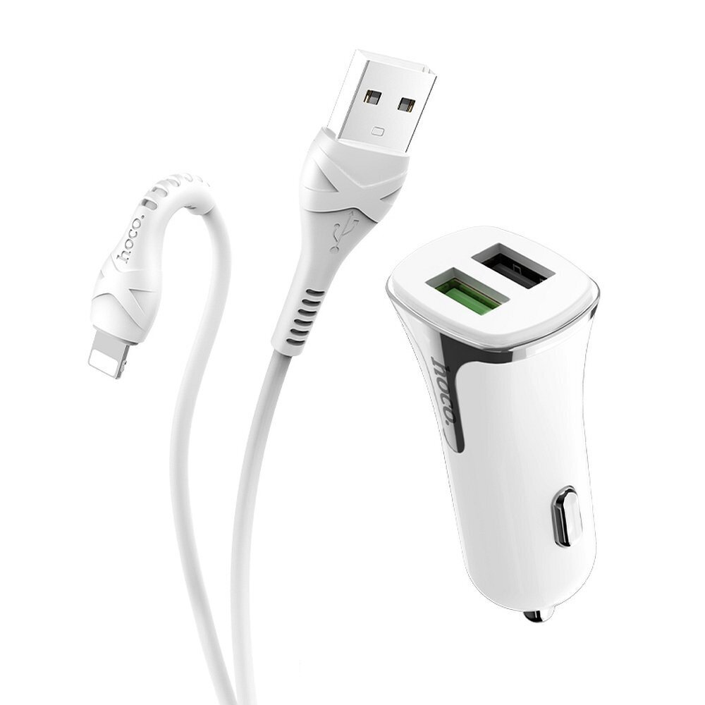 Autolaturi Hoco Z31 Quick Charge 3.0 (3.4A) kahDella USB-portilla + salamanvalkoinen hinta ja tiedot | Puhelimen laturit | hobbyhall.fi