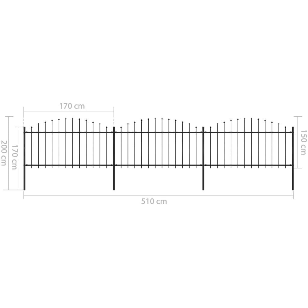 vidaXL Puutarha-aita keihäskärjillä teräs (1,25-1,5)x5,1 m musta hinta ja tiedot | Aidat ja tarvikkeet | hobbyhall.fi