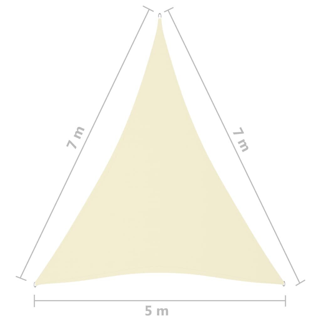 vidaXL Aurinkopurje Oxford-kangas kolmio 5x7x7 m kerma hinta ja tiedot | Aurinkovarjot ja markiisit | hobbyhall.fi