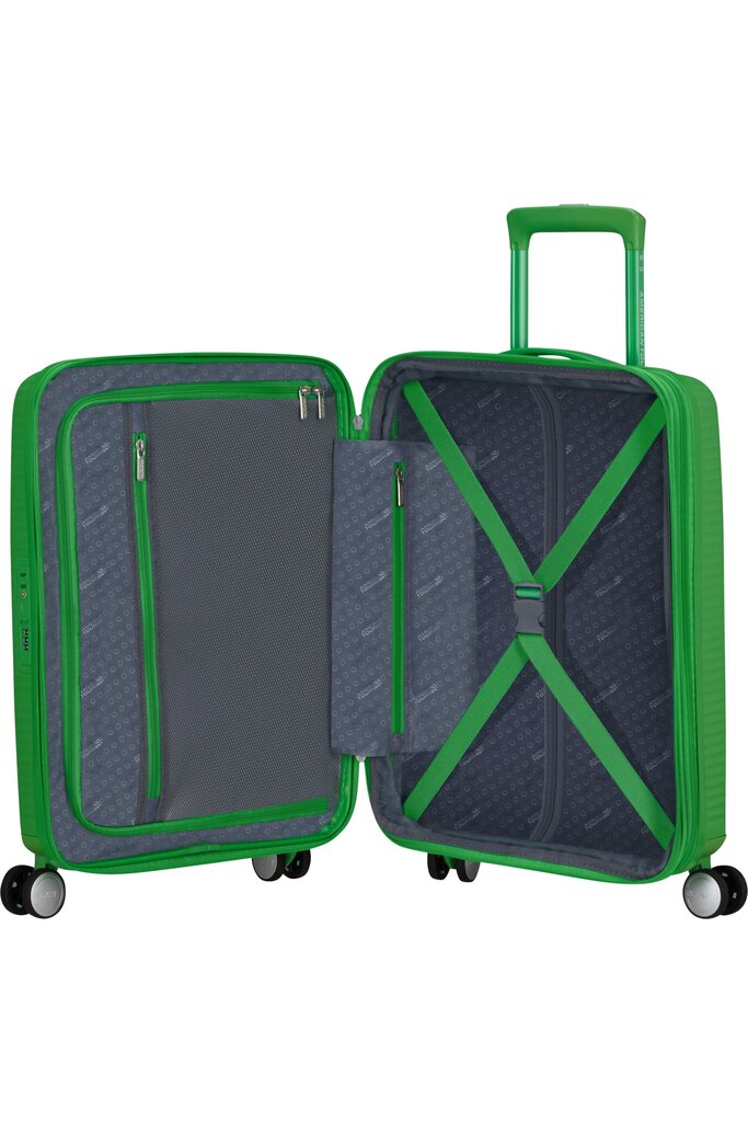 Matkalaukku American Tourister Soundbox Spinner Expandable 55cm, vihreä hinta ja tiedot | Matkalaukut ja matkakassit | hobbyhall.fi