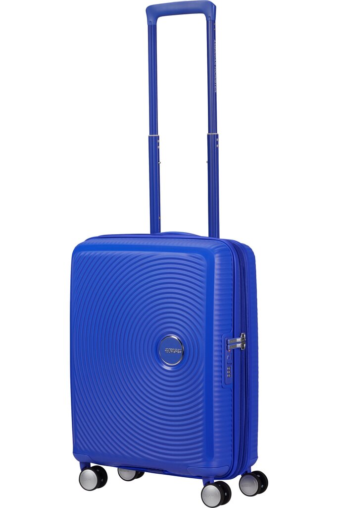 Matkalaukku American Tourister Soundbox Spinner Expandable 55cm, sininen hinta ja tiedot | Matkalaukut ja matkakassit | hobbyhall.fi