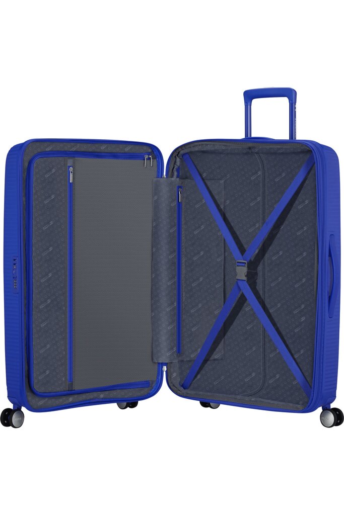 Iso matkalaukku American Tourister Soundbox Spinner Expandable 77cm, sininen hinta ja tiedot | Matkalaukut ja matkakassit | hobbyhall.fi