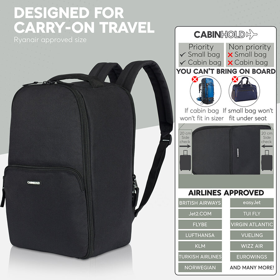 Reppu CabinHold London Ryanair Travel, 40x20x25cm, 20L, musta hinta ja tiedot | Urheilukassit ja reput | hobbyhall.fi