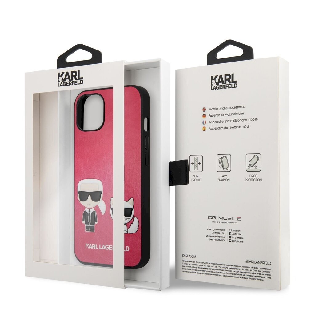 KLHCP13MPCUSKCP Karl Lagerfeld ja Choupette PU-nahkakotelo iPhone 13 Fuchsia. hinta ja tiedot | Puhelimen kuoret ja kotelot | hobbyhall.fi