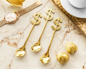 Kultaiset lusikat "Dollaria" (3 kpl) hinta ja tiedot | Muut hauskat lahjaideat | hobbyhall.fi