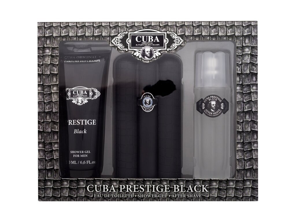 Setti Cuba Prestige Black, miehille, vessavesi, 90 ml+ partavesi, 100 ml+ suihkugeeli, 200 ml hinta ja tiedot | Miesten hajuvedet | hobbyhall.fi