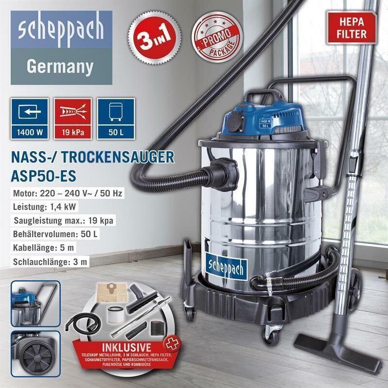 Scheppach ASP 50-ES veden- ja pölynimuri hinta ja tiedot | Teolliset pölynimurit | hobbyhall.fi