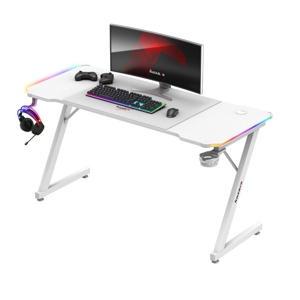 Huzaro Hero 3.3 Valkoinen RGB-pelipöytä hinta ja tiedot | Tietokonepöydät ja työpöydät | hobbyhall.fi