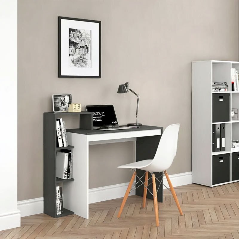 Toimistopöytä, 4 hyllyä, valkoinen ja harmaa hinta ja tiedot | Tietokonepöydät ja työpöydät | hobbyhall.fi