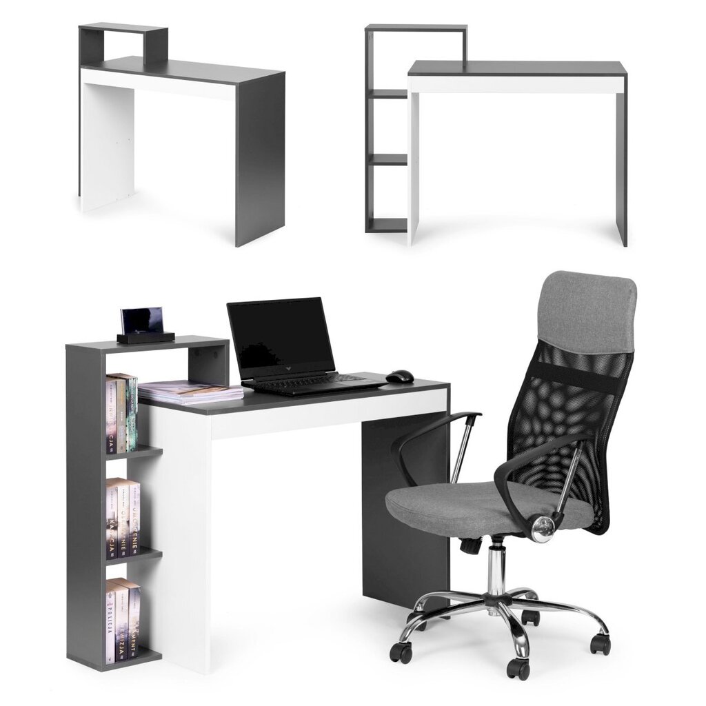 Toimistopöytä, 4 hyllyä, valkoinen ja harmaa hinta ja tiedot | Tietokonepöydät ja työpöydät | hobbyhall.fi