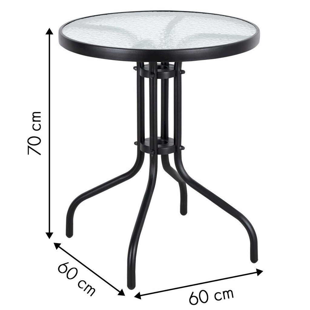 Lasinen parvekepöytä, 60 cm, musta hinta ja tiedot | Puutarhapöydät | hobbyhall.fi
