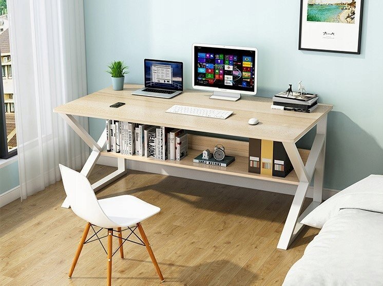 Tietokonepöytä hyllyllä, 100 x 60 cm, vaaleanruskea hinta ja tiedot | Tietokonepöydät ja työpöydät | hobbyhall.fi
