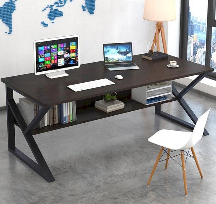 Tietokonepöytä hyllyllä, 100 x 60 cm, musta hinta ja tiedot | Tietokonepöydät ja työpöydät | hobbyhall.fi