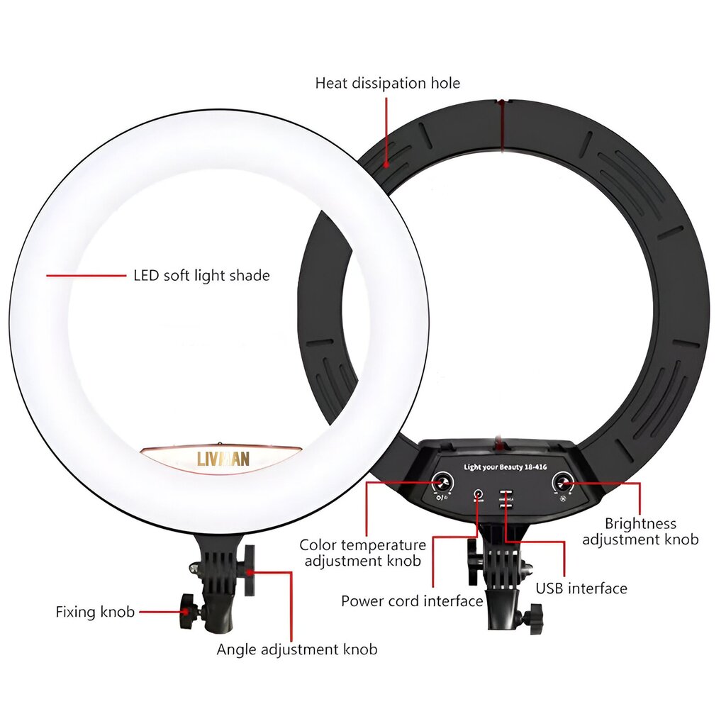 14 tuuman LED-rengasvalo jalustalla, LIVMAN LJJ-36 (led ring) hinta ja tiedot | Valokuvaustarvikkeet | hobbyhall.fi