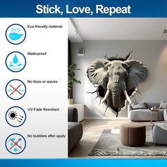 3D halkeama illuusio seinätarra, elefantin pää hinta ja tiedot | Sisustustarrat | hobbyhall.fi
