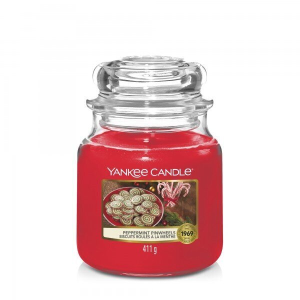 Yankee Candle tuoksukynttilä Peppermint Pinwheels 411 g hinta ja tiedot | Kynttilät ja kynttilänjalat | hobbyhall.fi