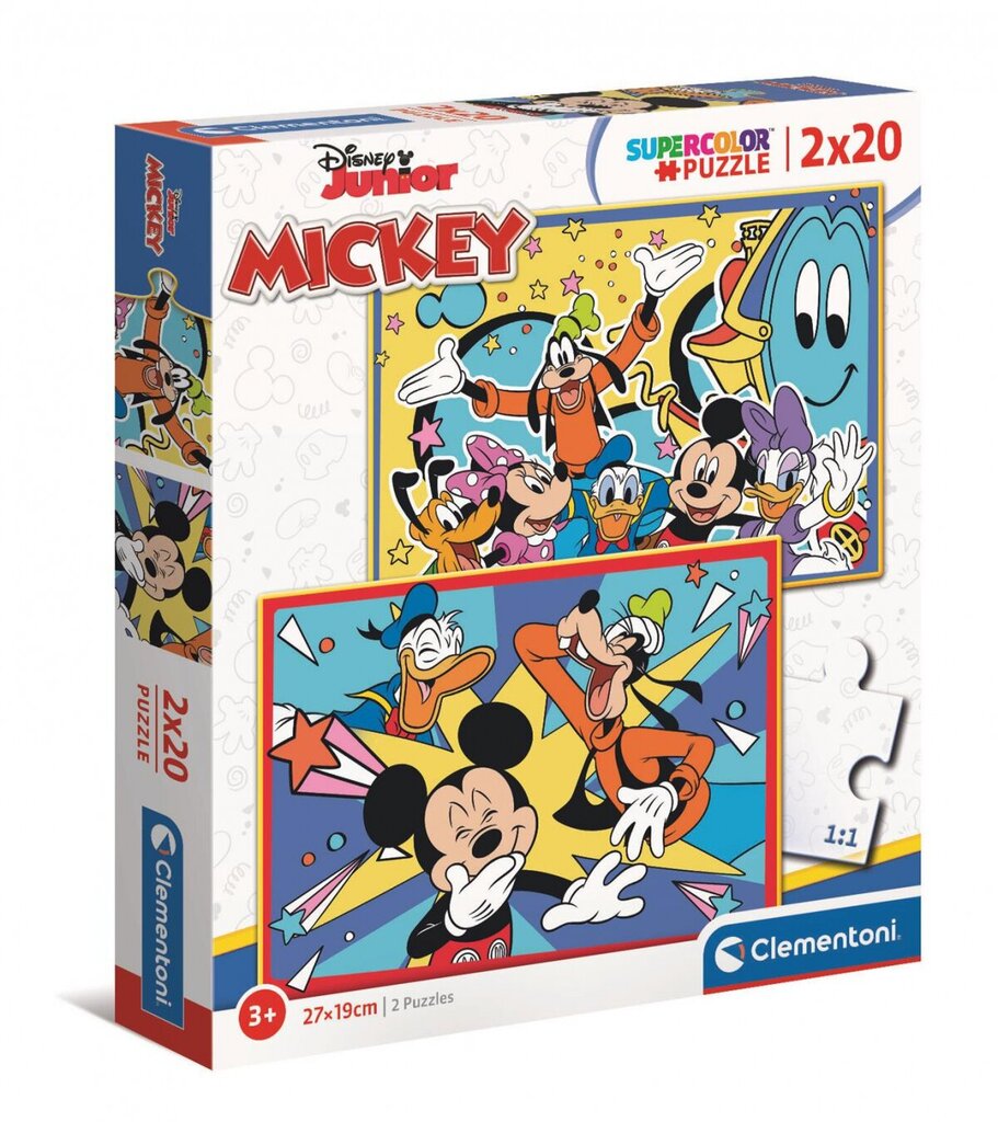 Clementoni palapeli 2x20 SuperKolor Mickey 24791 hinta ja tiedot | Palapelit | hobbyhall.fi