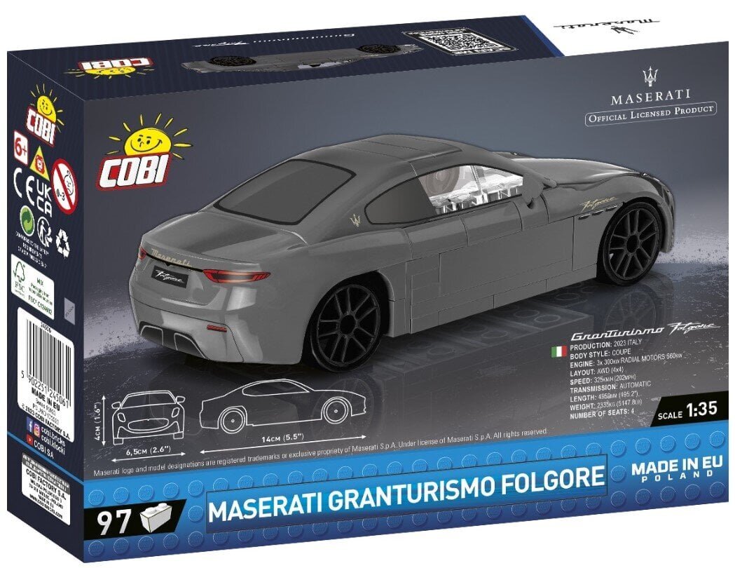 Cobi MASERATI 2024 GranTurism Folgore 97kl 24506 hinta ja tiedot | LEGOT ja rakennuslelut | hobbyhall.fi