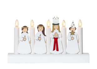 Puinen kynttilänjalka figuureilla valkoinen 15W 28x16cm Julia 271-28 hinta ja tiedot | Joulukoristeet | hobbyhall.fi