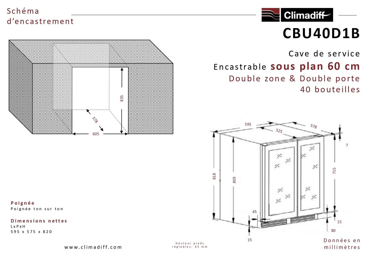 Climadiff CBU40D1B hinta ja tiedot | Viinikaapit | hobbyhall.fi