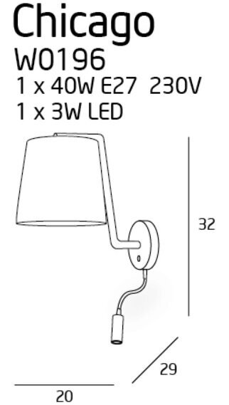 Seinävalaisin Maxlight Chicago Collection valkoisena 1xE27 + LED 3W W0196 hinta ja tiedot | Seinävalaisimet | hobbyhall.fi