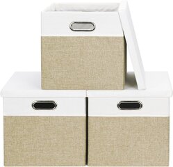Taitettava säilytyslaatikko Febzoce, 3kpl, 33x33x33cm, beige/valkoinen hinta ja tiedot | Säilytyslaatikot ja -korit | hobbyhall.fi