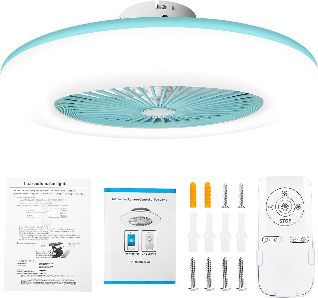 LED kattovalaisin tuulettimella Ledmo, KW893A, 56W, sininen hinta ja tiedot | Kattovalaisimet | hobbyhall.fi