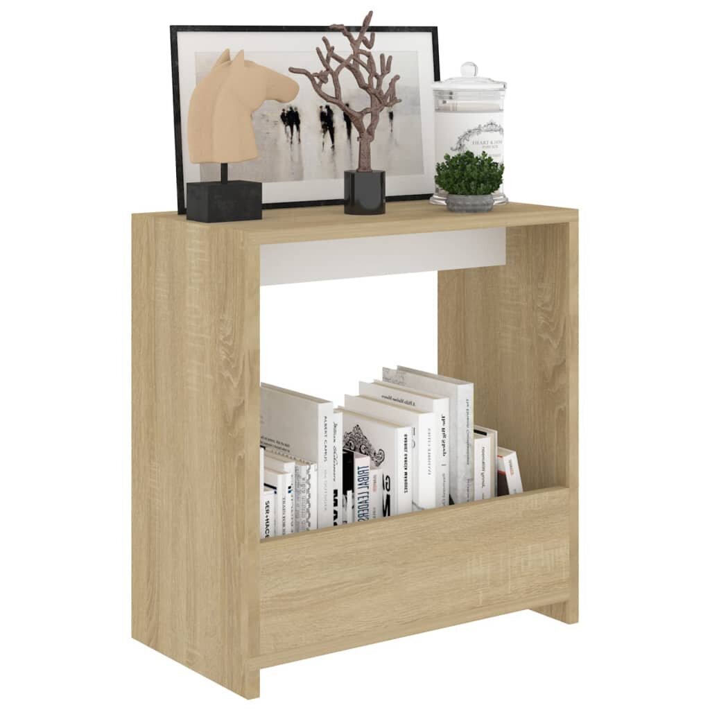 vidaXL Sivupöytä valkoinen ja Sonoma-tammi 50x26x50 cm lastulevy hinta ja tiedot | Sohvapöydät | hobbyhall.fi