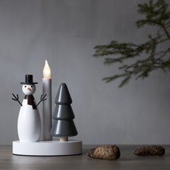 Puinen kynttilänjalka lumiukon ja kuusen figuurilla valkoinen 0,6W 16x21cm Christmas Joy 652-91 hinta ja tiedot | Kynttilät ja kynttilänjalat | hobbyhall.fi