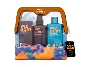 Travel Sun Protection Kit Piz Buin: suojaava aurinkosuihkeöljy SPF30, 150 ml + aurinkovoide kasvoille SPF50, 50 ml + aurinkovoide, 200 ml + kosmetiikka hinta ja tiedot | Aurinkovoiteet | hobbyhall.fi