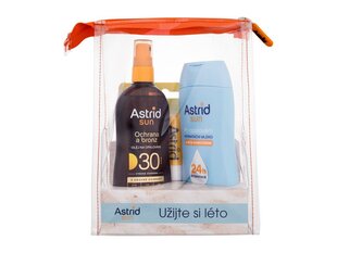 Astrid Oil Summer Set: aurinkosuojaöljy Sun SPF30, 200 ml + auringonoton jälkeinen maito beetakaroteenilla Sun, 200 ml + huulirasva SPF25, 4,8 g hinta ja tiedot | Aurinkovoiteet | hobbyhall.fi