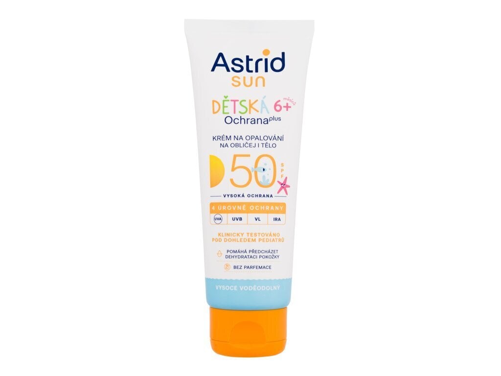 Lasten aurinkovoide kasvoille ja vartalolle Astrid Sun SPF50, 75 ml hinta ja tiedot | Aurinkovoiteet | hobbyhall.fi