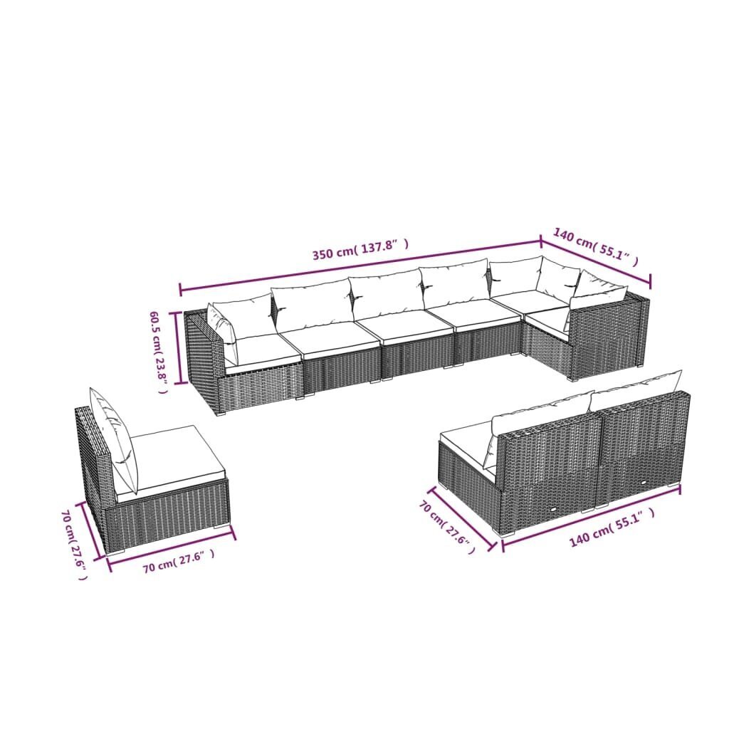 vidaXL Puutarhasetti tyynyillä, 9 osaa, musta, polyrottinki hinta ja tiedot | Puutarhakalusteet | hobbyhall.fi