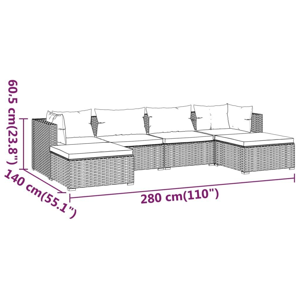 Puutarhakalusteet, tyynyillä, 6 kpl, musta hinta ja tiedot | Puutarhakalusteet | hobbyhall.fi