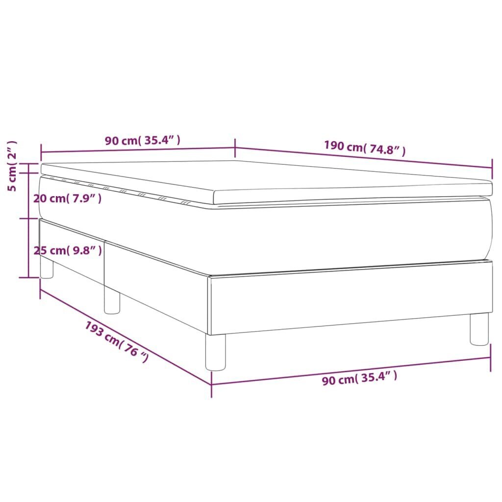 Sänky jousilla ja patjalla vidaXL, 90x190cm, valkoinen hinta ja tiedot | Sängyt | hobbyhall.fi