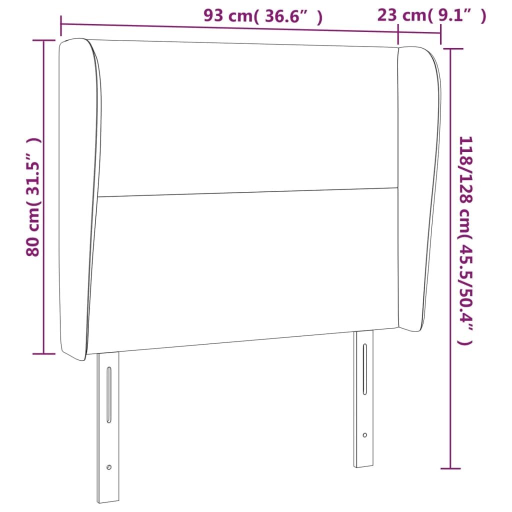 vidaXL pääty, harmaa, 93x23x118/128cm, samettia hinta ja tiedot | Sängyt | hobbyhall.fi