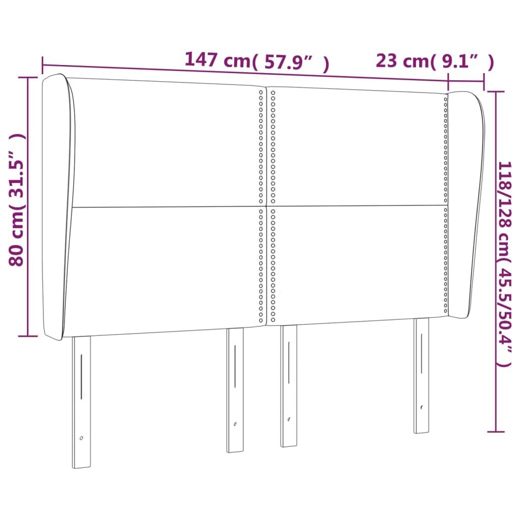 vidaXL pääty, harmaa, 147x23x118/128cm, samettia hinta ja tiedot | Sängyt | hobbyhall.fi